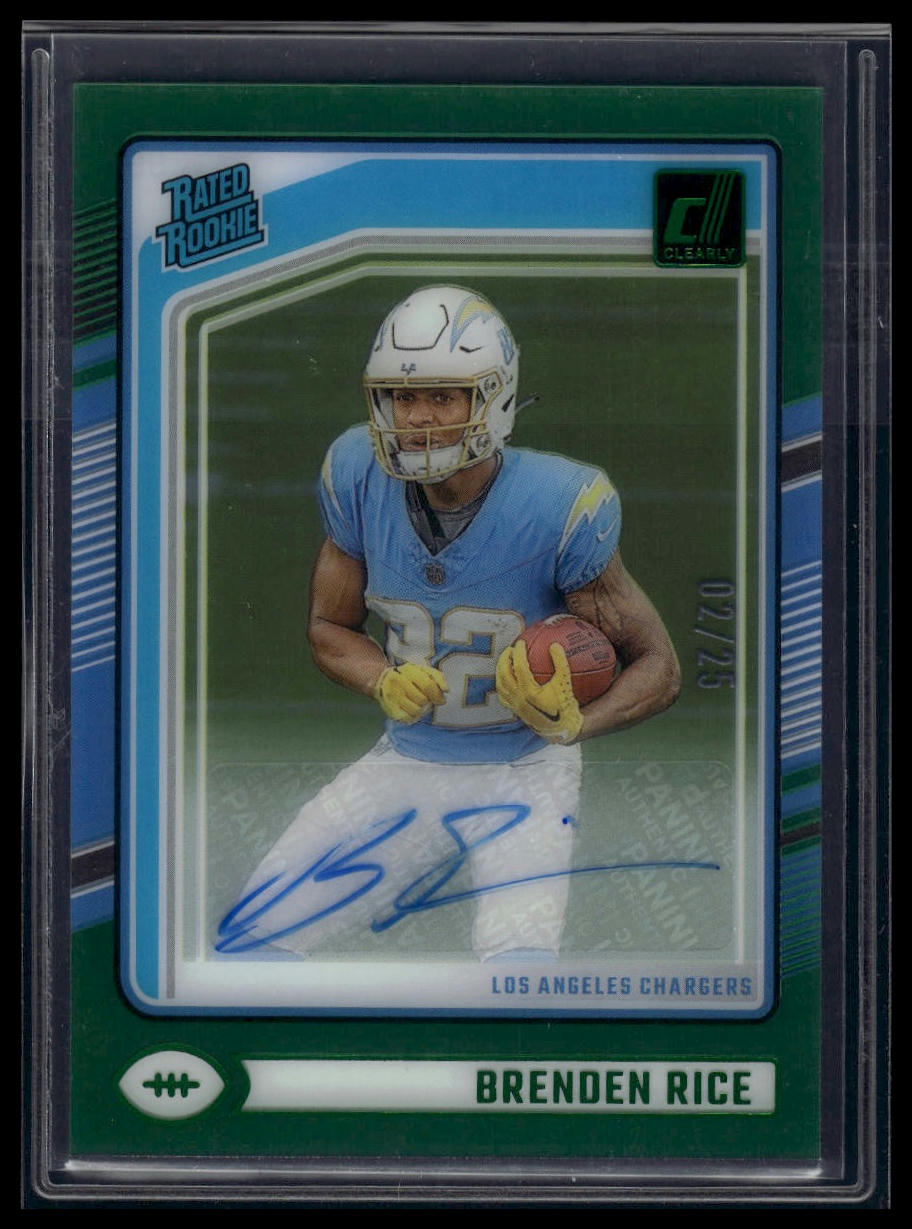 2024 Clearly Donruss #99 Brenden Rice Clearly Rated Rookie Autographs Green #/25