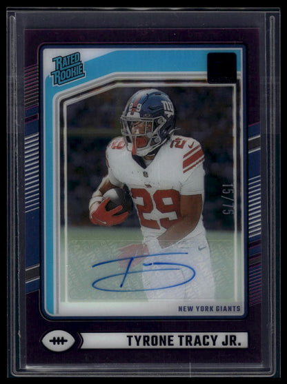 2024 Clearly Donruss #100 Tyrone Tracy Jr. Rated Rookie Auto Purple #/75
