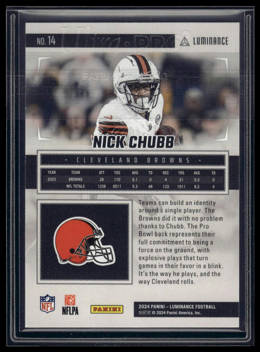 2024 Panini Luminance #14 Nick Chubb Green #/100