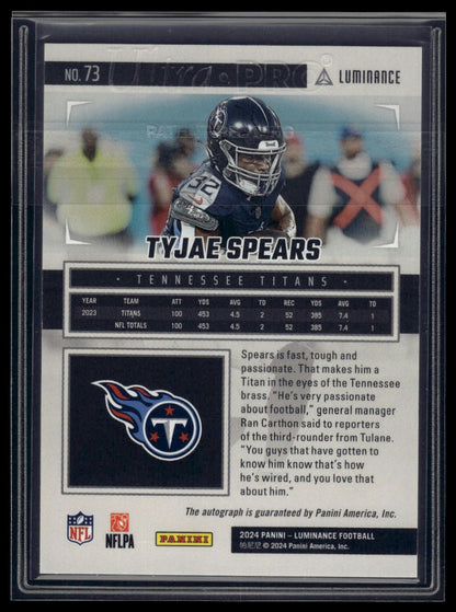 2024 Panini Luminance #73 Tyjae Spears Luminance Autographs #/300