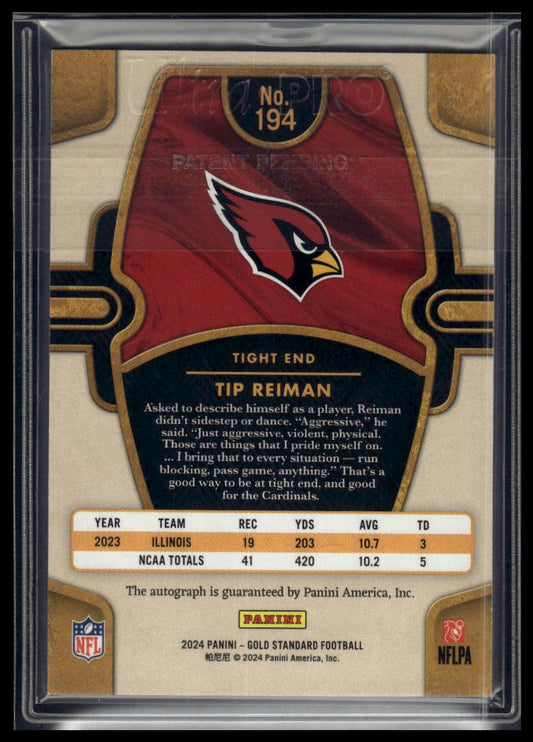 2024 Panini Gold Standard #194 Tip Reiman Autographs Platinum #/99