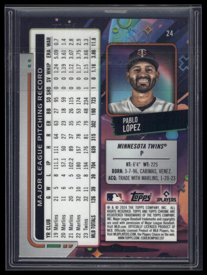 2024 Topps Chrome Cosmic #24 Pablo López Green Space Dust Refractors #/75