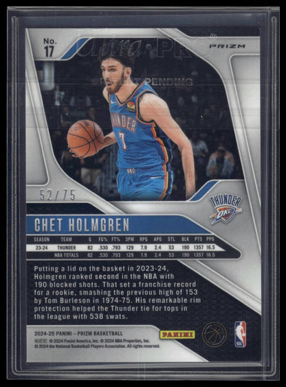 2024-25 Panini Prizm #17 Chet Holmgren Prizms Red Pulsar #/75