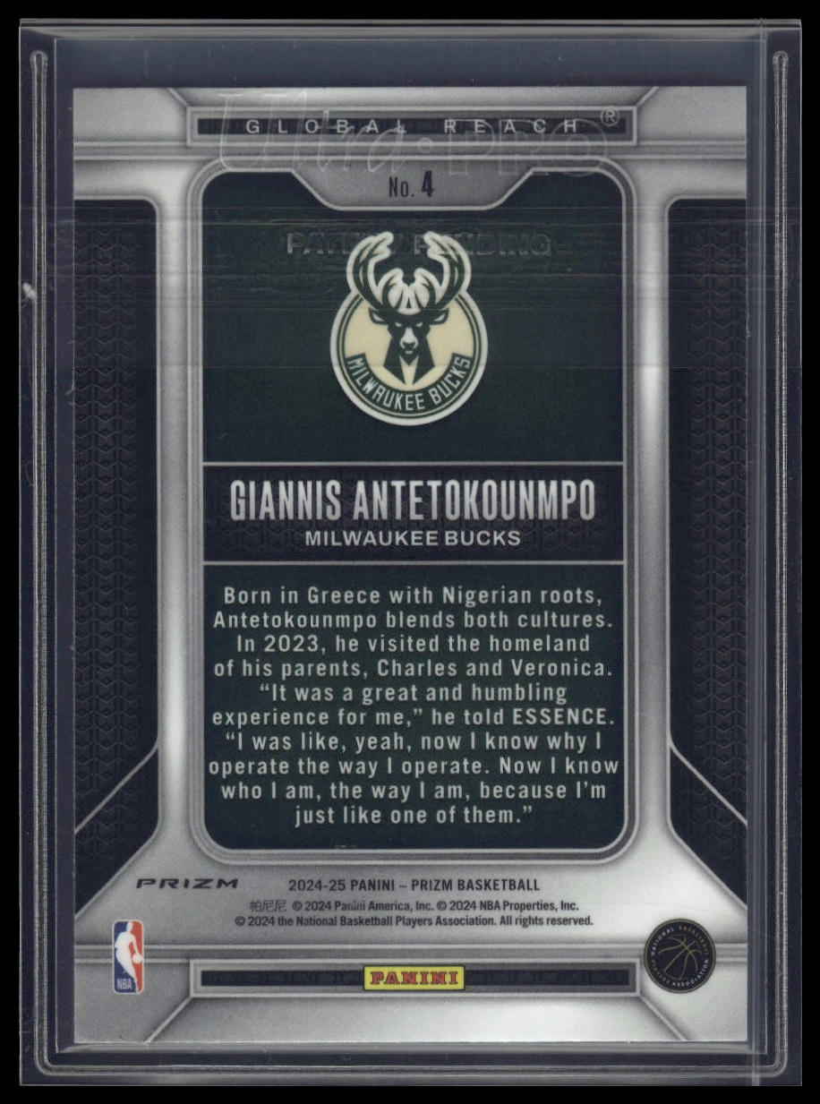 2024-25 Panini Prizm #4 Giannis Antetokounmpo Global Reach Prizms Green