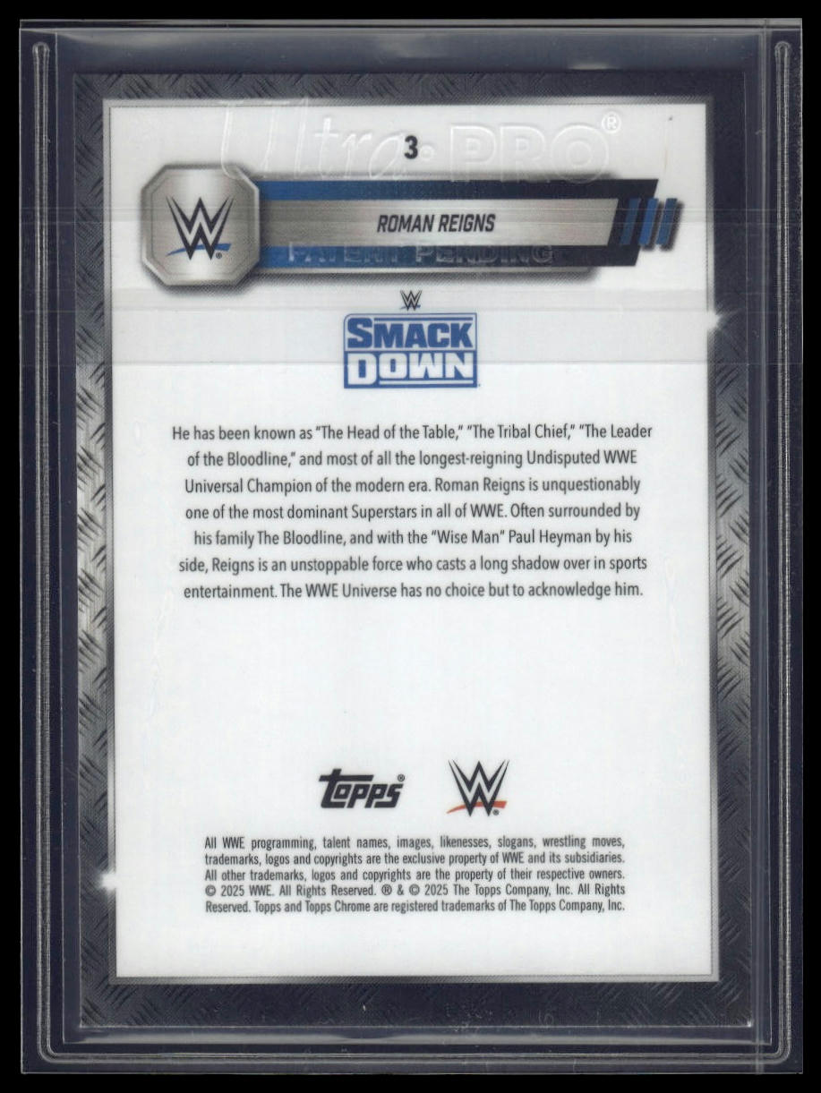 2025 Topps Chrome WWE #3 Roman Reigns Pink Shimmer Refractor