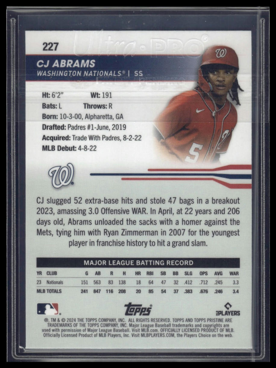 2024 Topps Pristine #227 CJ Abrams Pristine Purple Refractors #/99