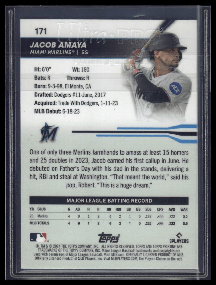 2024 Topps Pristine Jacob Amaya Pristine Autographs Blue Refractors #/75