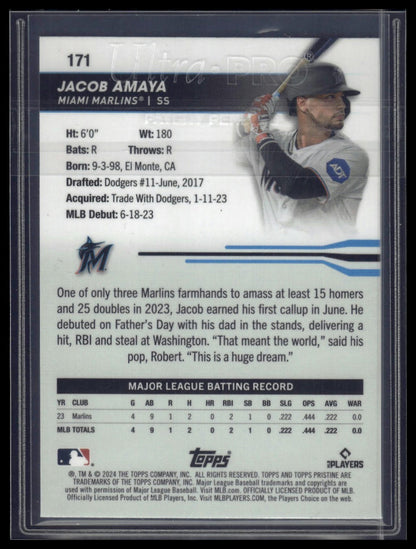 2024 Topps Pristine Jacob Amaya Pristine Autographs Blue Refractors #/75