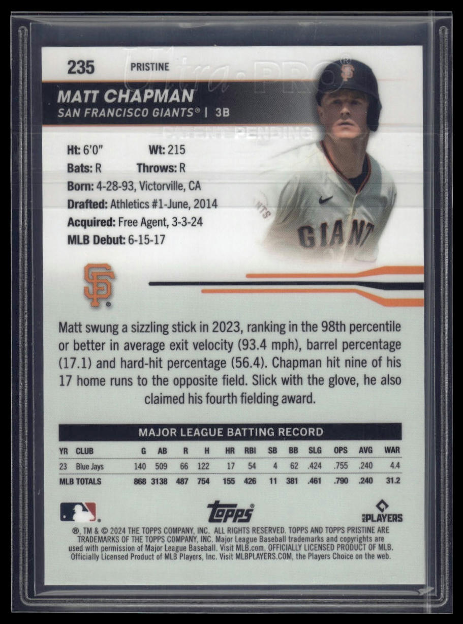 2024 Topps Pristine #235 Matt Chapman Pristine Purple Refractors #/99