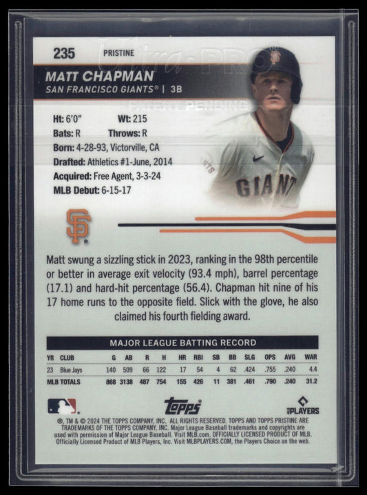 2024 Topps Pristine #235 Matt Chapman Pristine Purple Refractors #/99