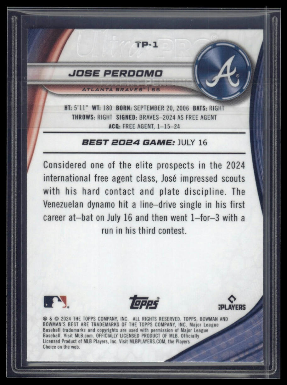 2024 Bowman's Best #TP-1 Jose Perdomo Prospects Blue Refractors #/150