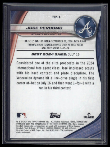2024 Bowman's Best #TP-1 Jose Perdomo Prospects Blue Refractors #/150