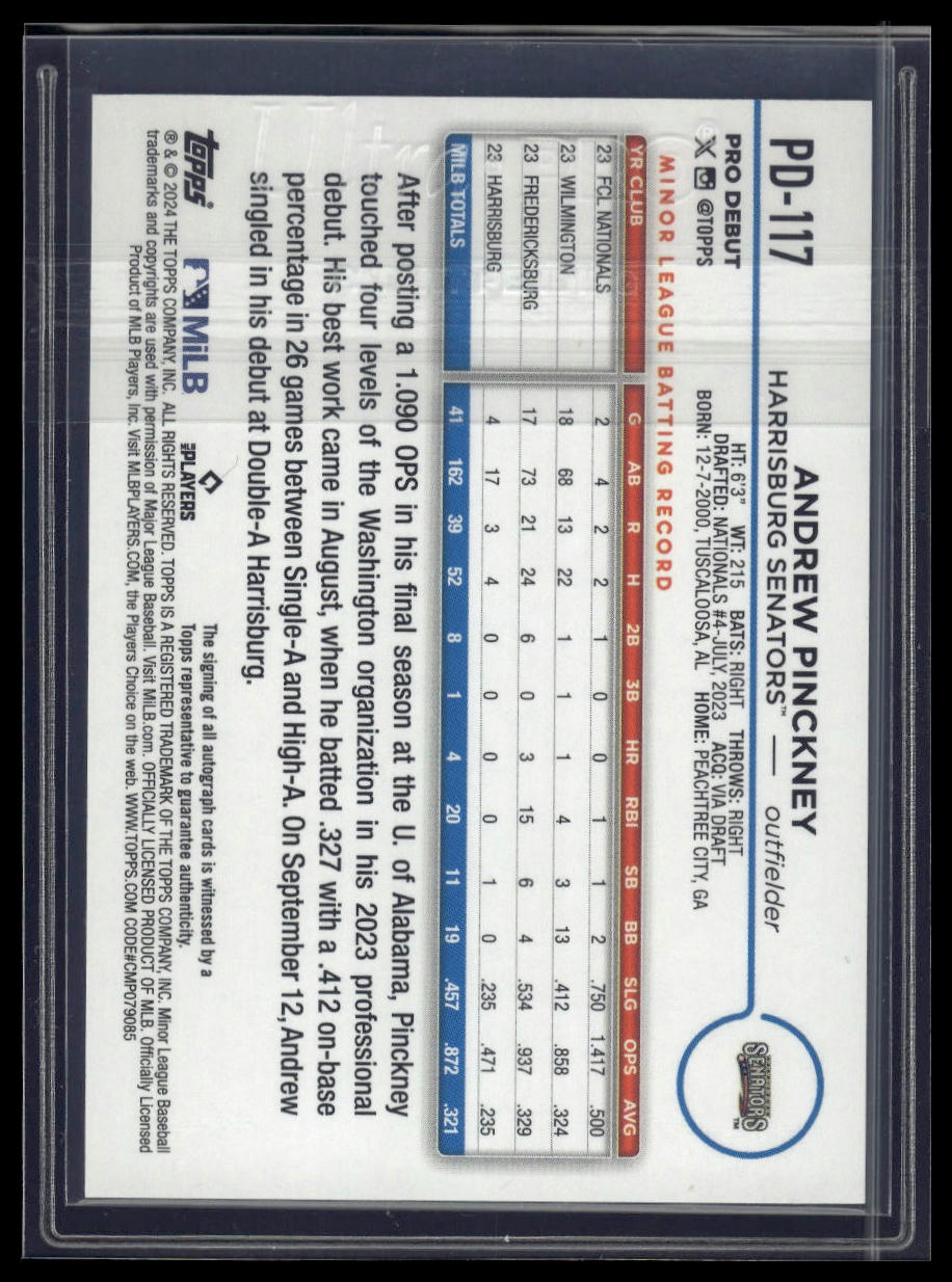 2024 Topps Pro Debut #PD-117 Andrew Pinckney Autographs