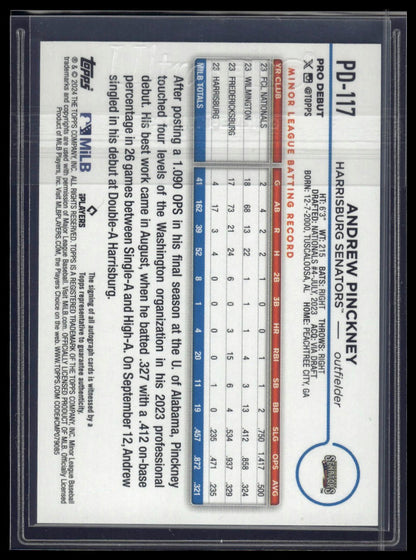 2024 Topps Pro Debut #PD-117 Andrew Pinckney Autographs