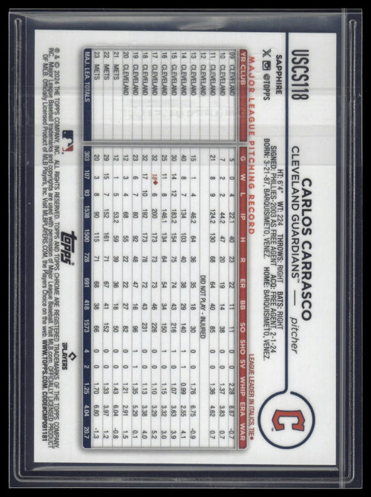 2024 Topps Chrome Update Sapphire Edition Carlos Carrasco Gold Refractor #/50