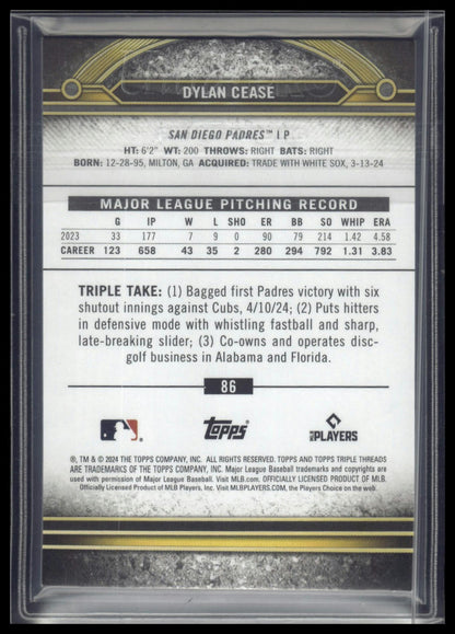 2024 Topps Triple Threads #86 Dylan Cease Aquamarine #/149