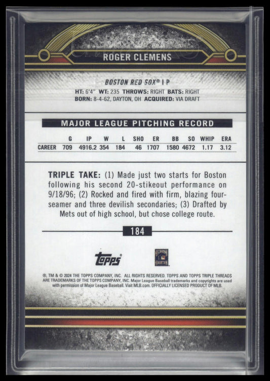 2024 Topps Triple Threads #184 Roger Clemens Gold #/99