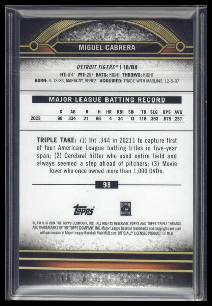 2024 Topps Triple Threads #98 Miguel Cabrera Aquamarine #/149