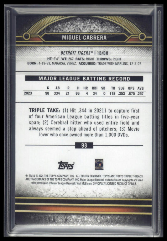 2024 Topps Triple Threads #98 Miguel Cabrera Aquamarine #/149