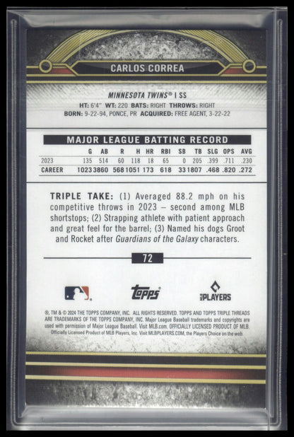 2024 Topps Triple Threads #72 Carlos Correa Tourmaline #/125