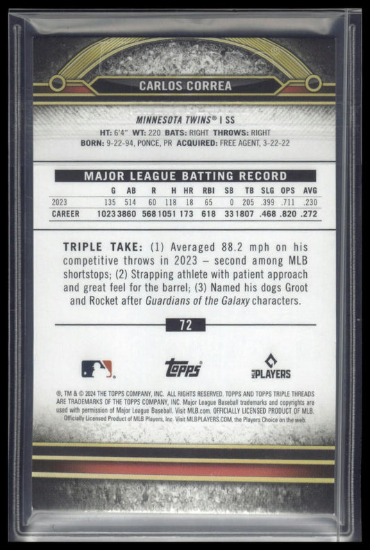 2024 Topps Triple Threads #72 Carlos Correa Tourmaline #/125