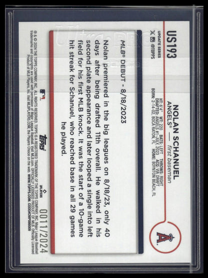 2024 Topps Update #US193 Nolan Schanuel Gold #/2024