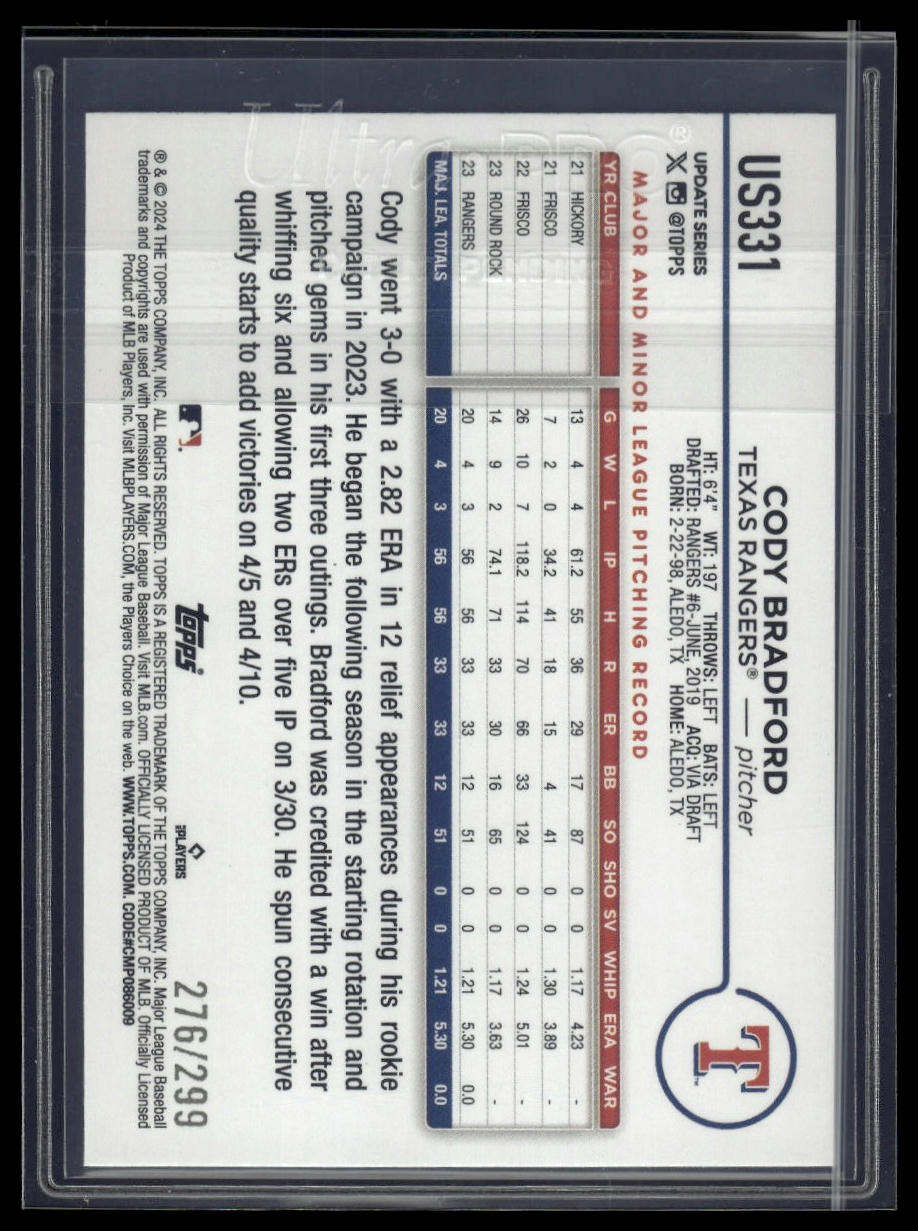 2024 Topps Update #US331 Cody Bradford Orange Crackle Foilboard #/299