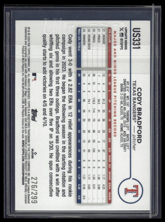 2024 Topps Update #US331 Cody Bradford Orange Crackle Foilboard #/299