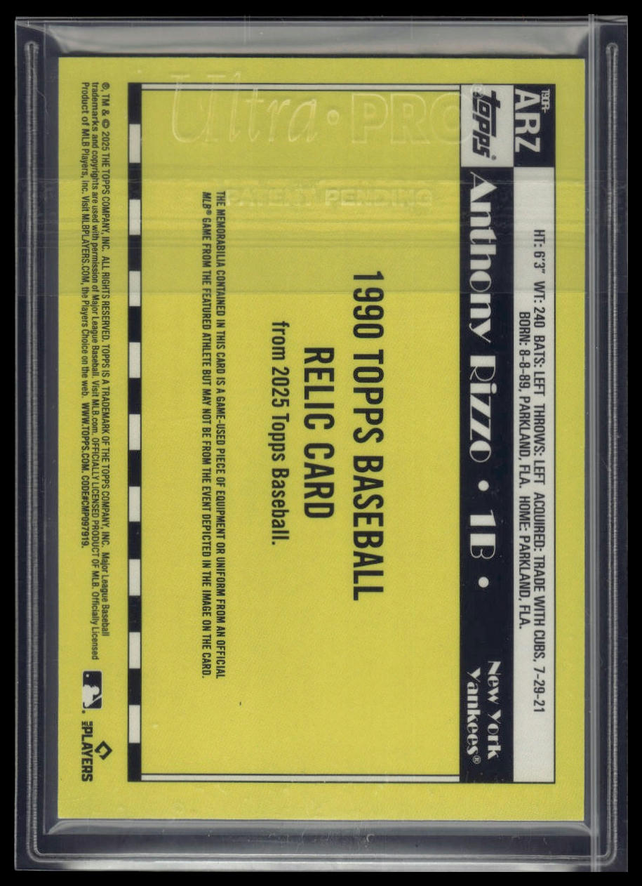 2025 Topps Series 1 Anthony Rizzo 1990 Topps Baseball 35th Anniversary Relics