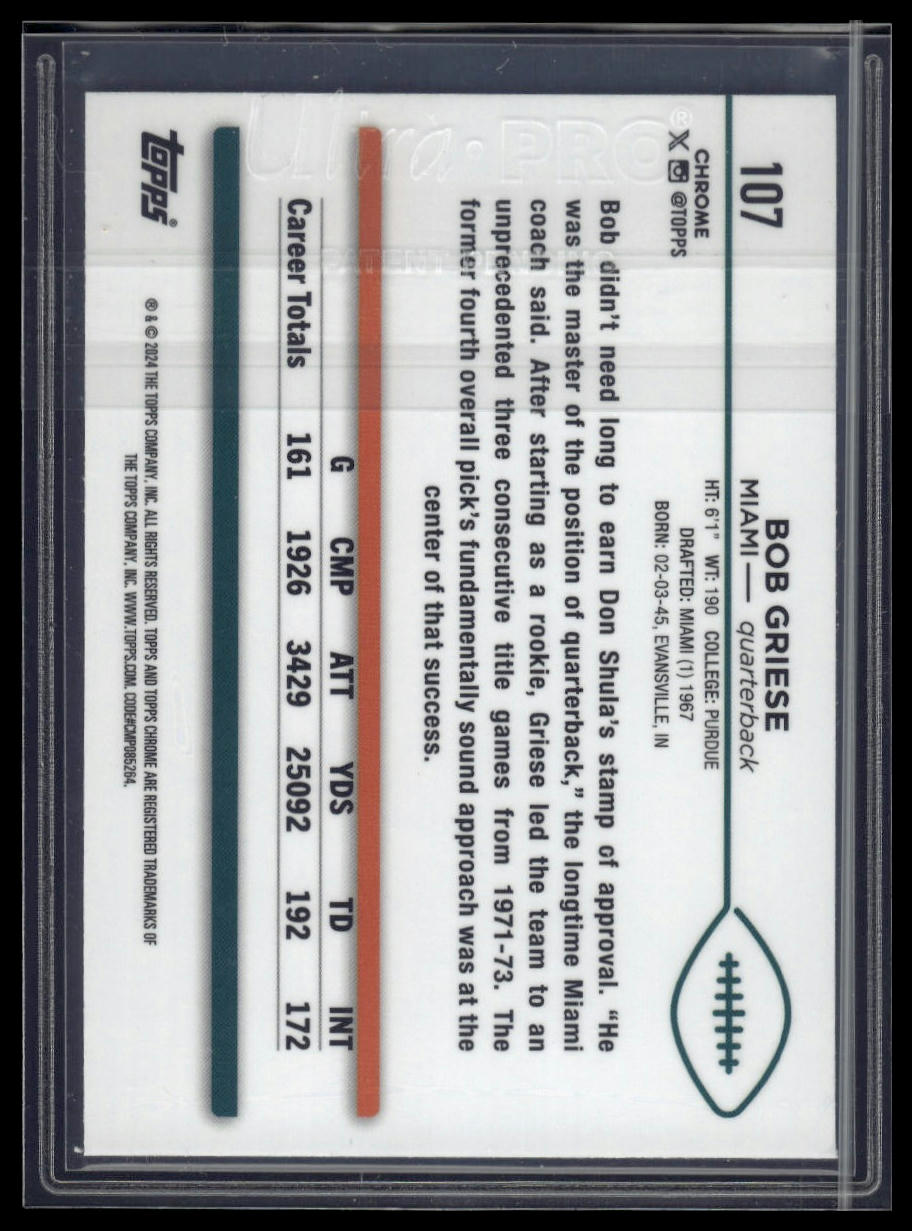 2024 Topps Chrome #107 Bob Griese Pink Refractor