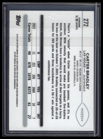 2024 Topps Chrome #272 Carter Bradley Magenta Speckle Refractor #/399
