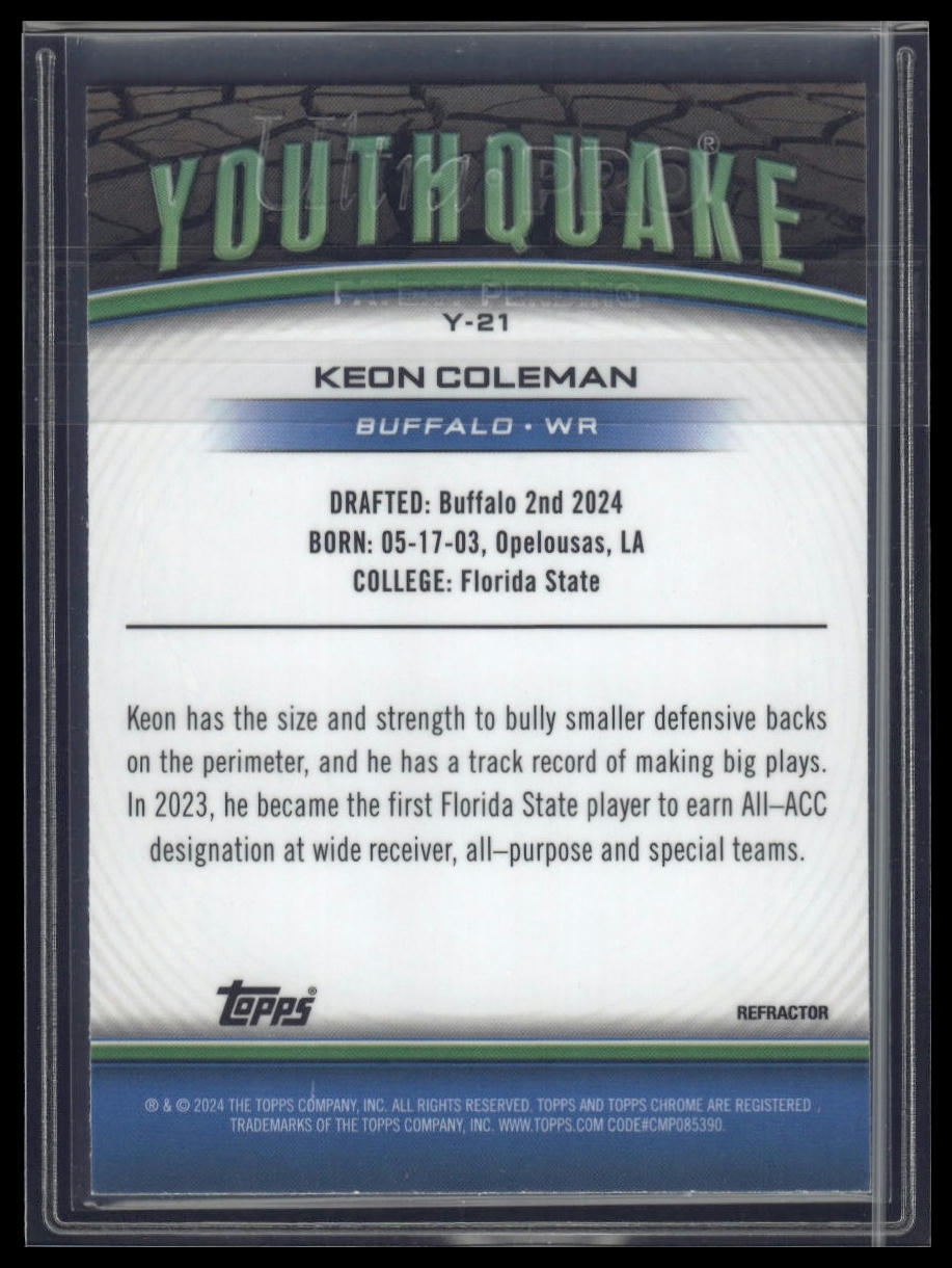 2024 Topps Chrome #Y-21 Keon Coleman Youthquake Refractor