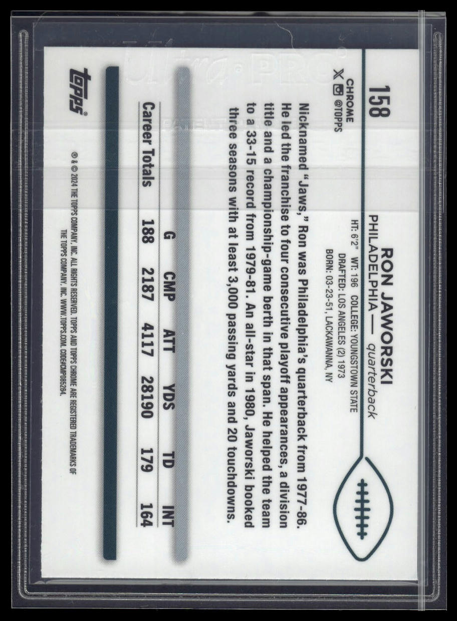 2024 Topps Chrome #158 Ron Jaworski Purple Speckle Refractor #/275