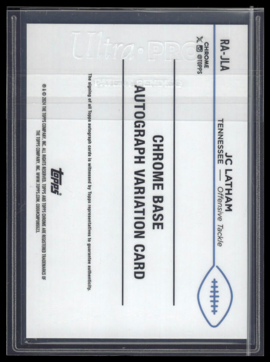 2024 Topps Chrome #RA-JLA JC Latham Rookie Autographs Aqua Sonar Refractor #/199