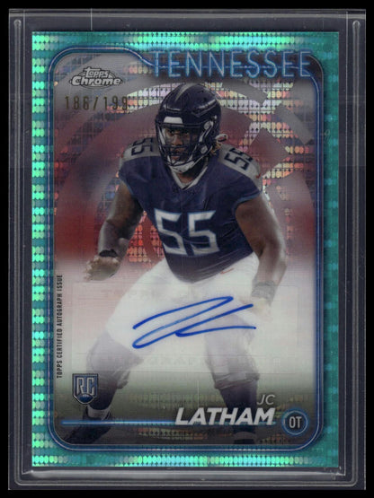 2024 Topps Chrome #RA-JLA JC Latham Rookie Autographs Aqua Sonar Refractor #/199