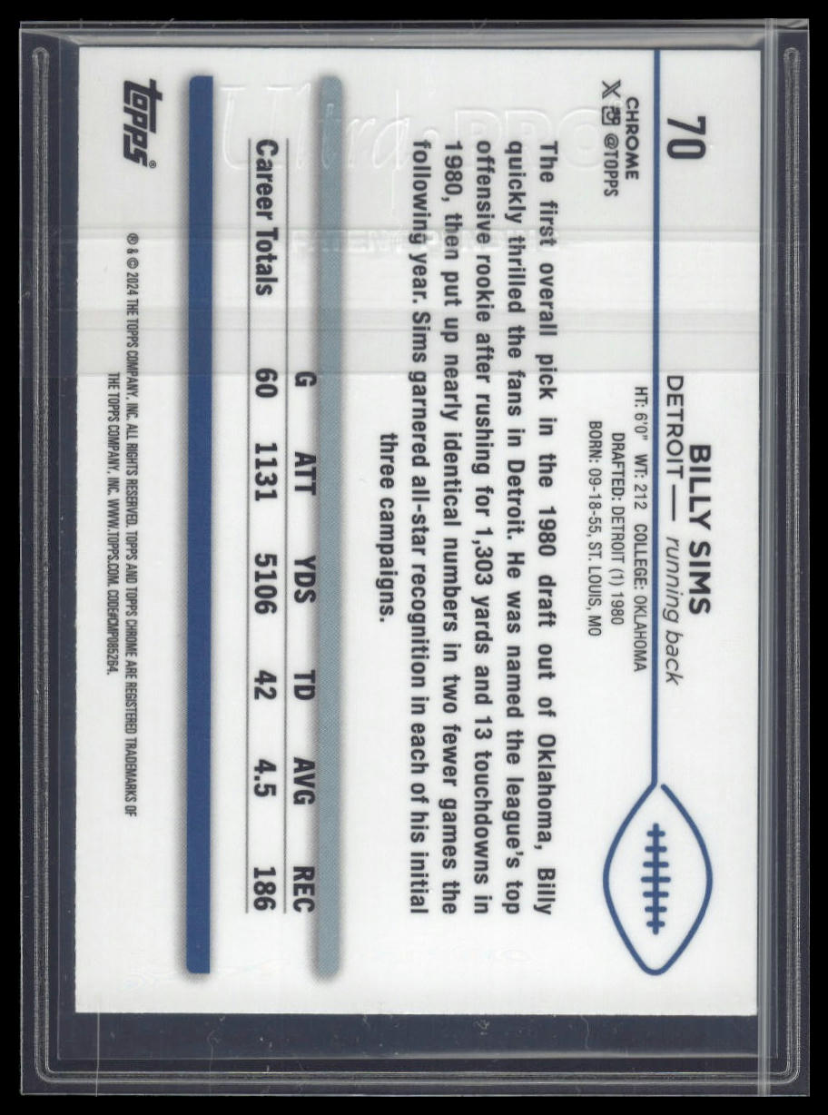 2024 Topps Chrome #70 Billy Sims Teal Refractor #/250
