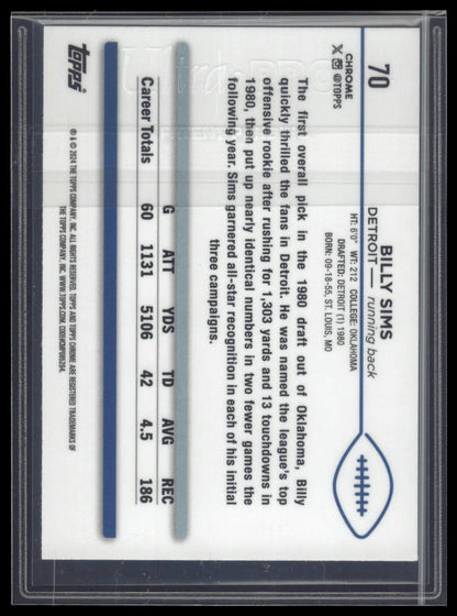 2024 Topps Chrome #70 Billy Sims Teal Refractor #/250
