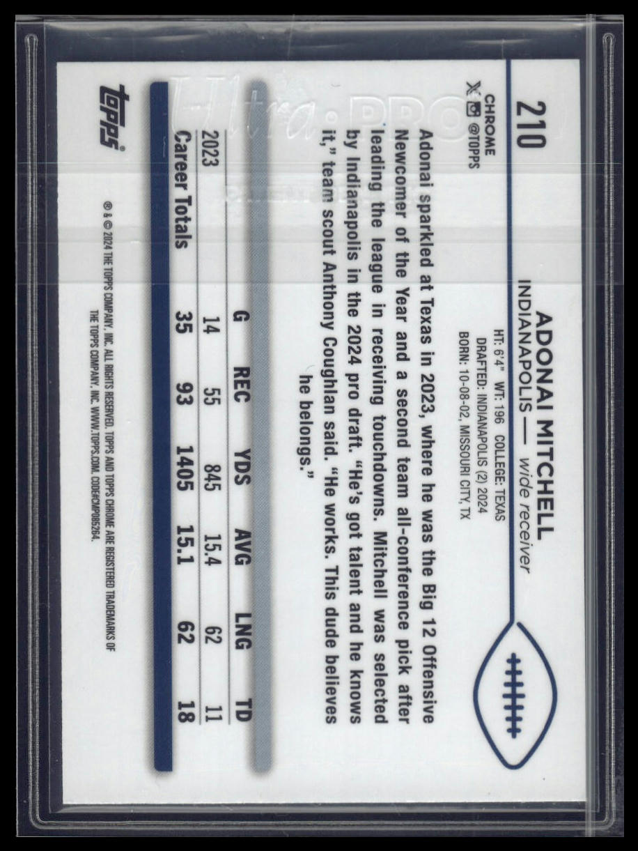 2024 Topps Chrome #210 Adonai Mitchell Aqua Refractor #/199