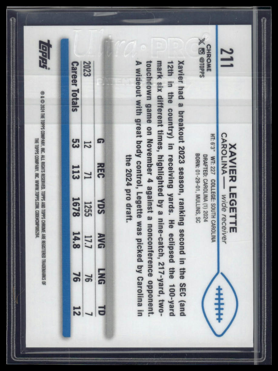 2024 Topps Chrome #211 Xavier Legette Gold Refractor #/50