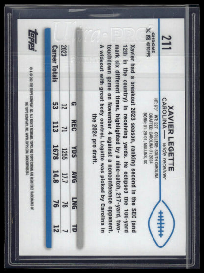 2024 Topps Chrome #211 Xavier Legette Gold Refractor #/50