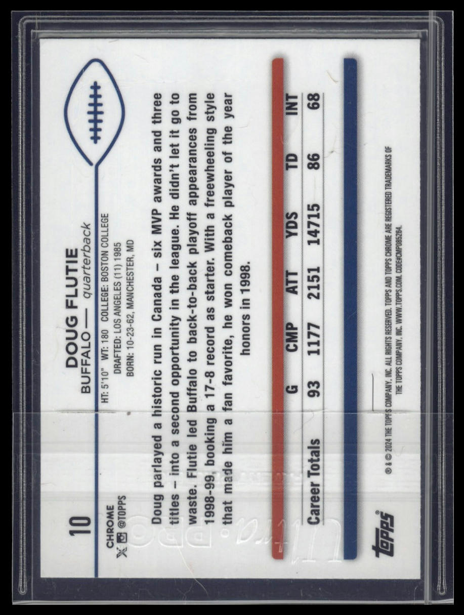 2024 Topps Chrome #10 Doug Flutie Magenta Speckle Refractor #/399