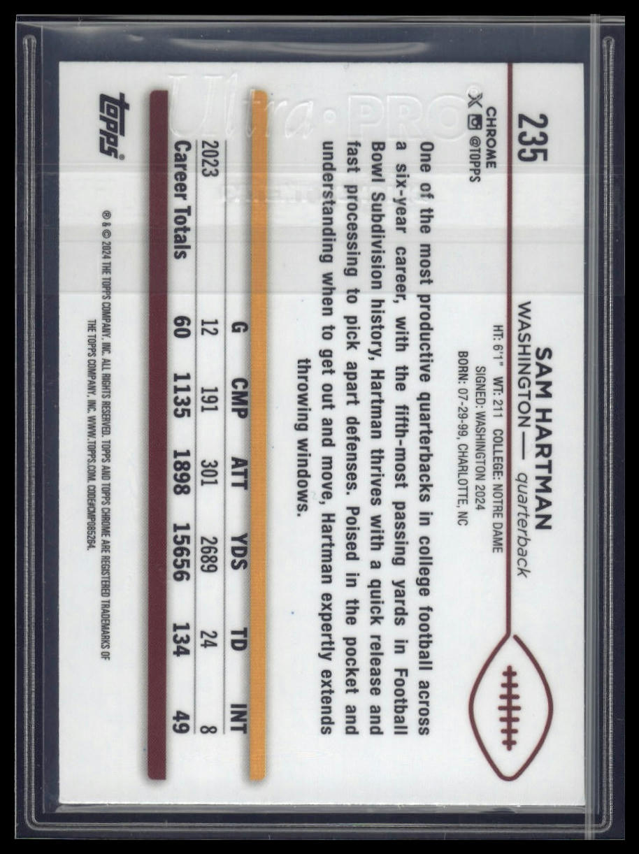 2024 Topps Chrome #235 Sam Hartman Teal Refractor #/250