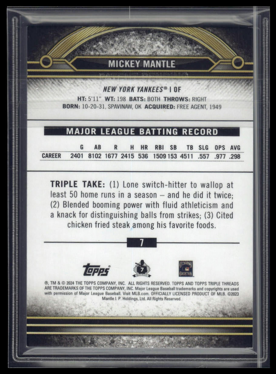 2024 Topps Triple Threads #7 Mickey Mantle Citrine #/75