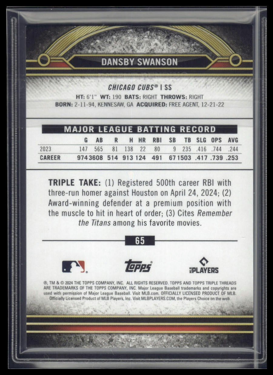 2024 Topps Triple Threads #65 Dansby Swanson Amber #/199