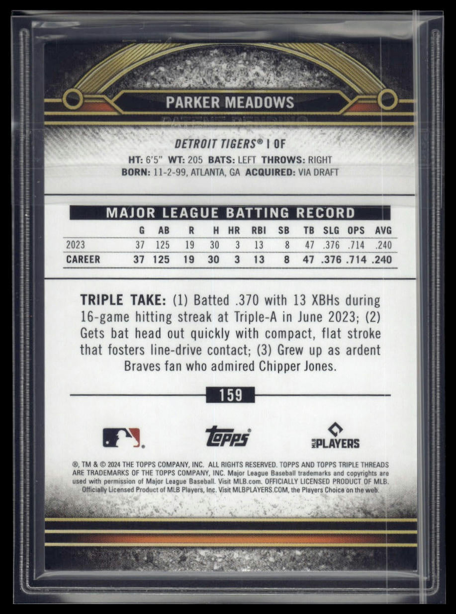 2024 Topps Triple Threads #159 Parker Meadows Gold #/99