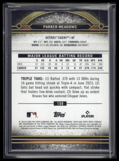 2024 Topps Triple Threads #159 Parker Meadows Gold #/99