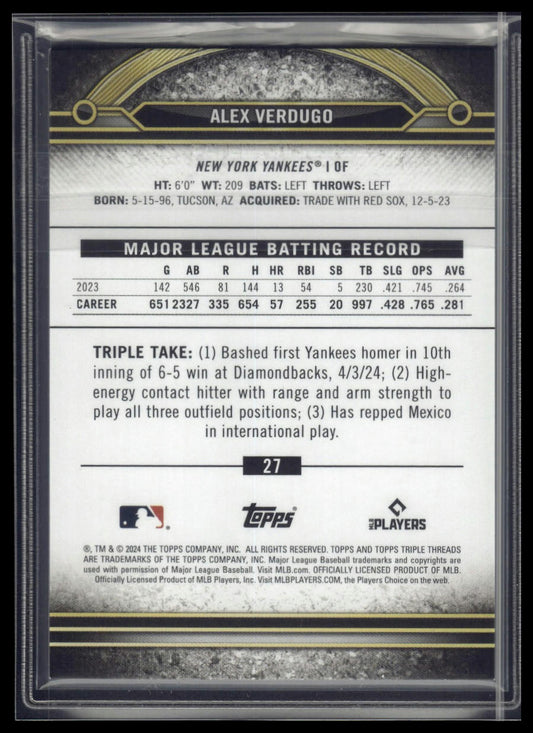 2024 Topps Triple Threads #27 Alex Verdugo Amber #/199