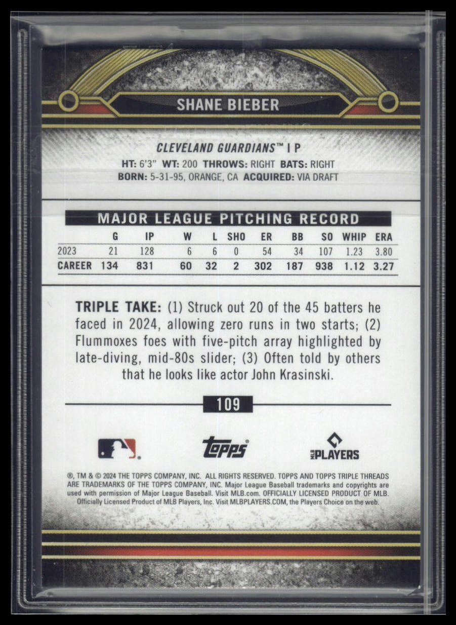 2024 Topps Triple Threads #109 Shane Bieber Amber #/199