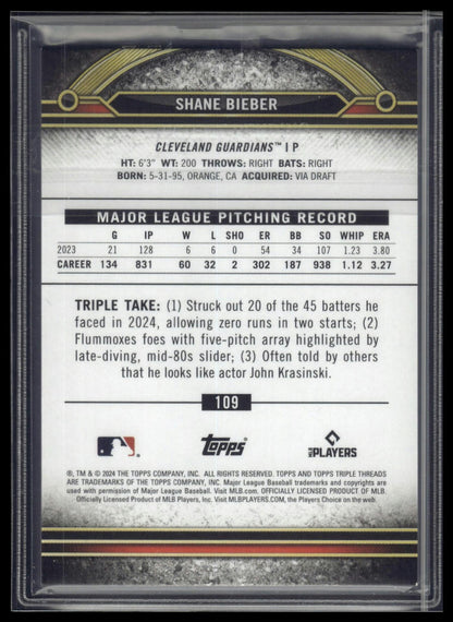 2024 Topps Triple Threads #109 Shane Bieber Amber #/199