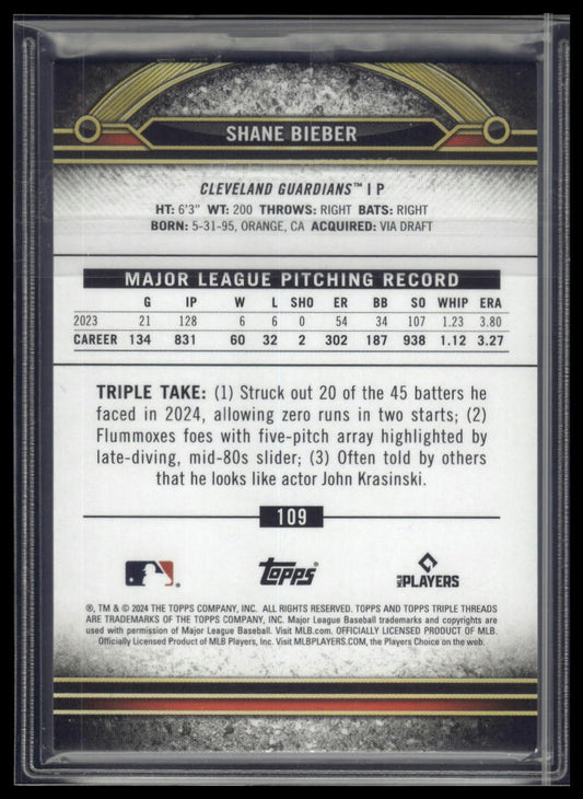 2024 Topps Triple Threads #109 Shane Bieber Amber #/199